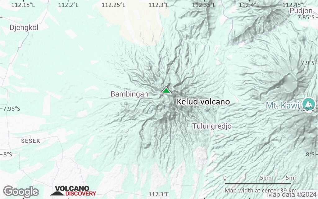 Terrain-type map of Kelud volcano (scale of 20-40 km)