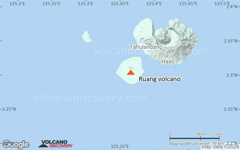 Terrain-type map of Ruang volcano (scale of 20-40 km)