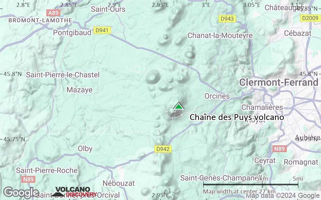 Terrain-type map of Chaîne des Puys volcano (scale of 20-40 km)