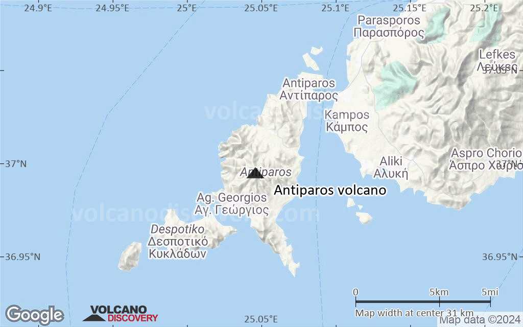 Terrain-type map of Antiparos volcano (scale of 20-40 km)