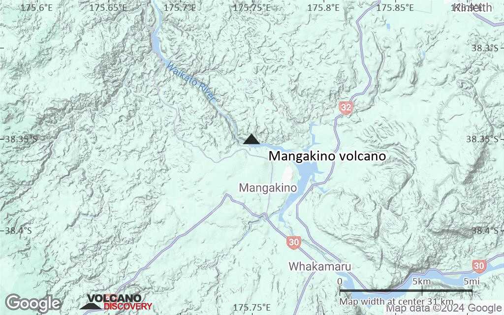 Terrain-type map of Mangakino volcano (scale of 20-40 km)