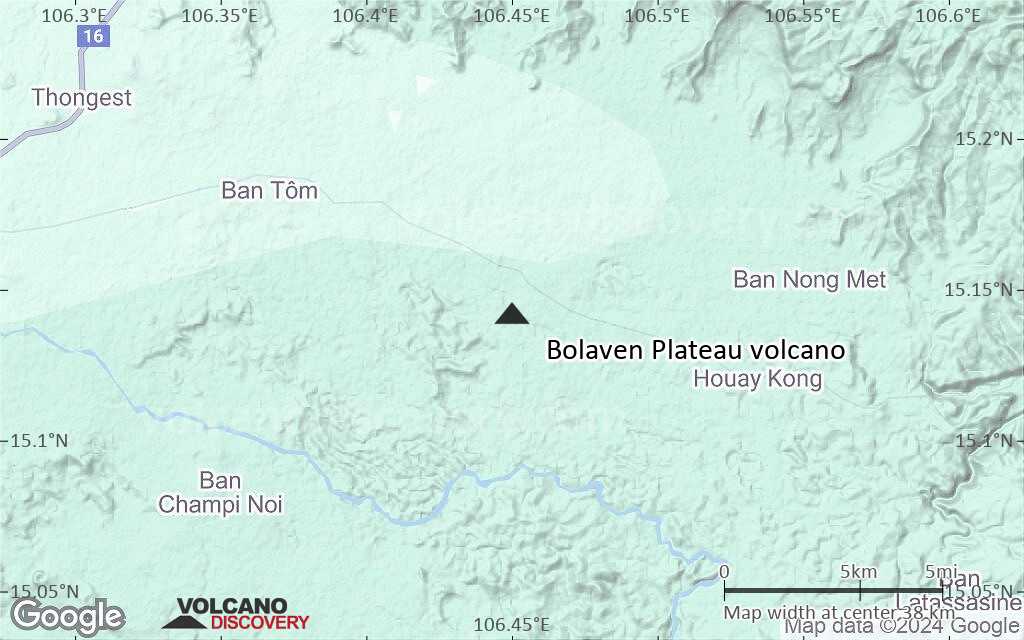 Terrain-type map of Bolaven Plateau volcano (scale of 20-40 km)