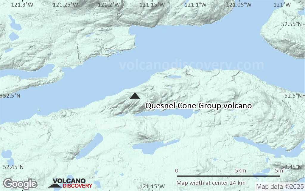 Terrain-type map of Quesnel Cone Group volcano (scale of 20-40 km)