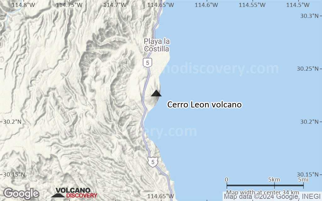 Terrain-type map of Cerro Leon volcano (scale of 20-40 km)
