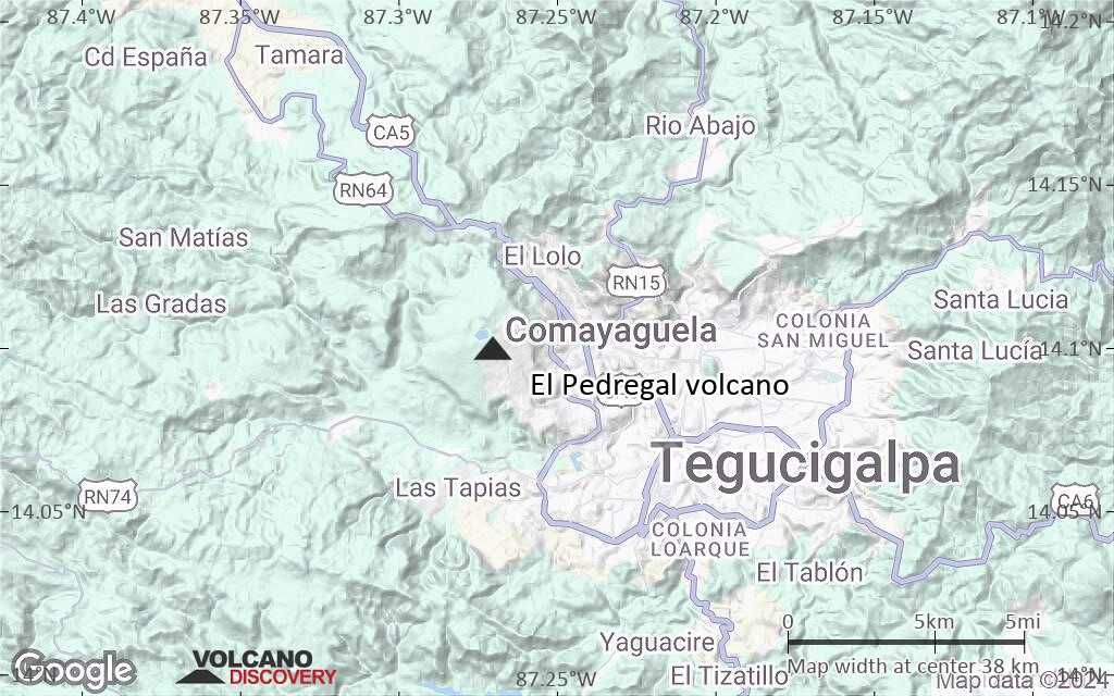 Terrain-type map of El Pedregal volcano (scale of 20-40 km)