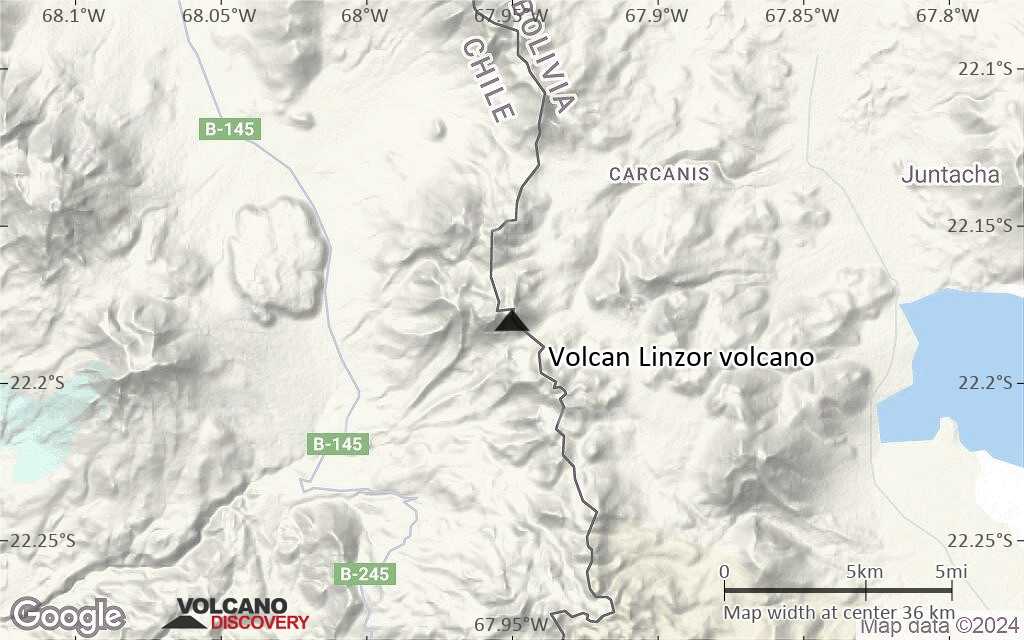 Terrain-type map of Volcan Linzor volcano (scale of 20-40 km)