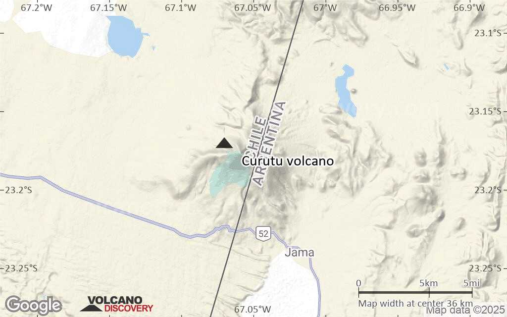 Terrain-type map of Curutu volcano (scale of 20-40 km)