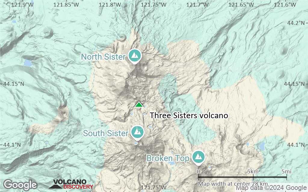 Terrain-type map of Three Sisters volcano (scale of 20-40 km)