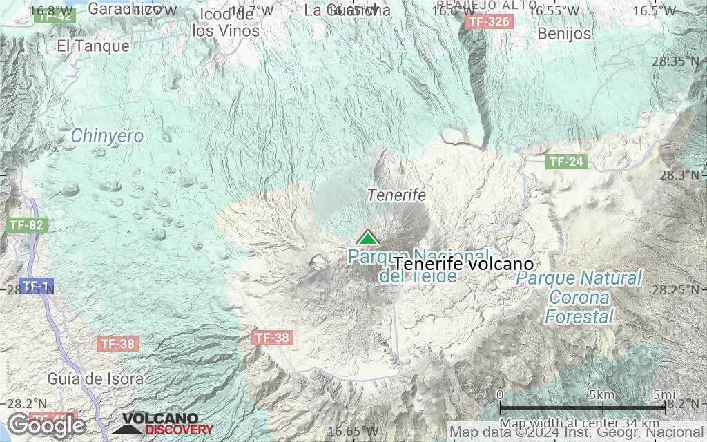 Terrain-type map of Tenerife volcano (scale of 20-40 km)
