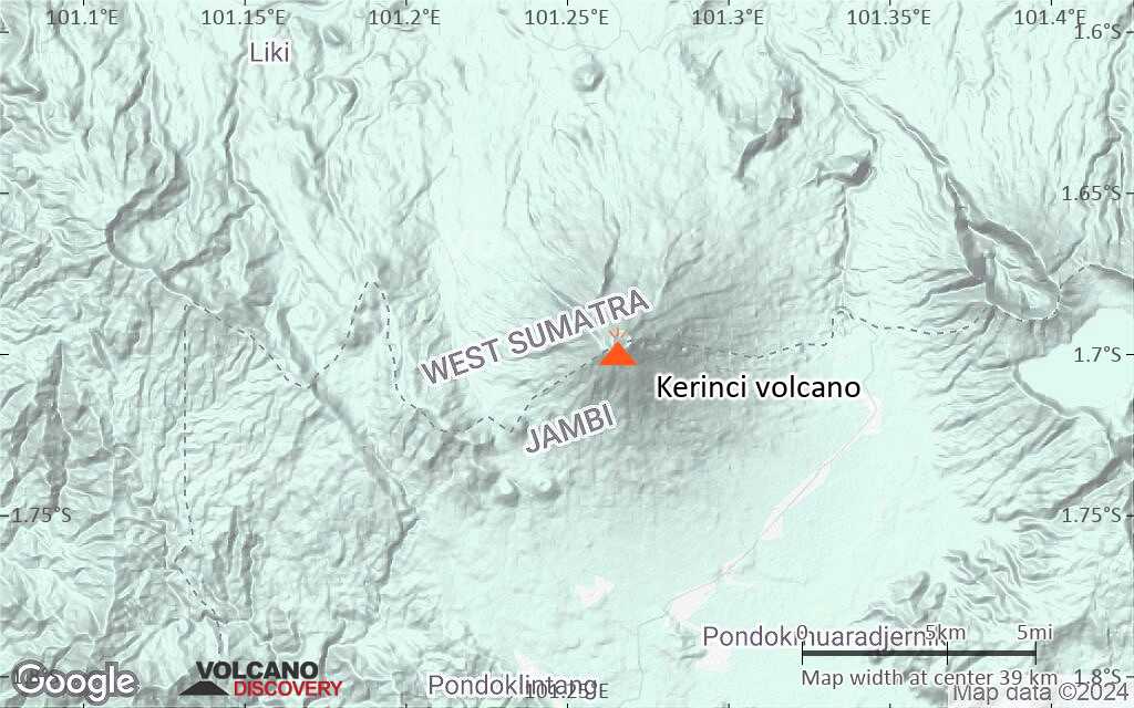 Terrain-type map of Kerinci volcano (scale of 20-40 km)