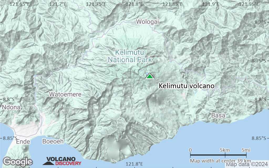 Terrain-type map of Kelimutu volcano (scale of 20-40 km)