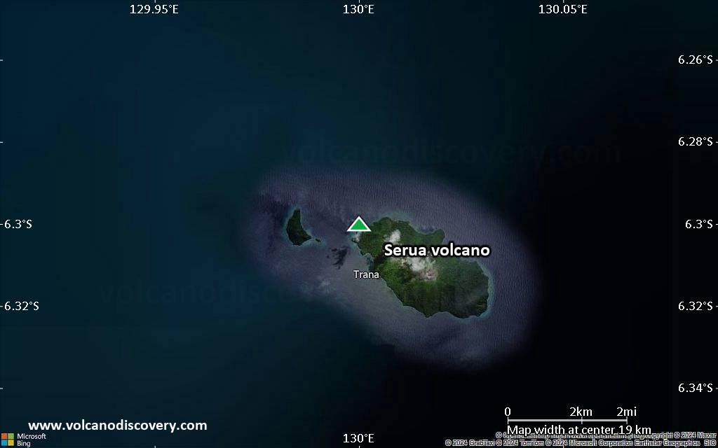Satellite/aerial-type map of Serua volcano (scale of approx. 10-20 km)