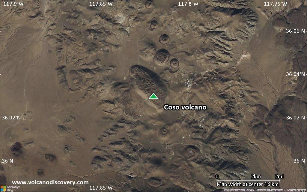 Satellite/aerial-type map of Coso volcano (scale of approx. 10-20 km)