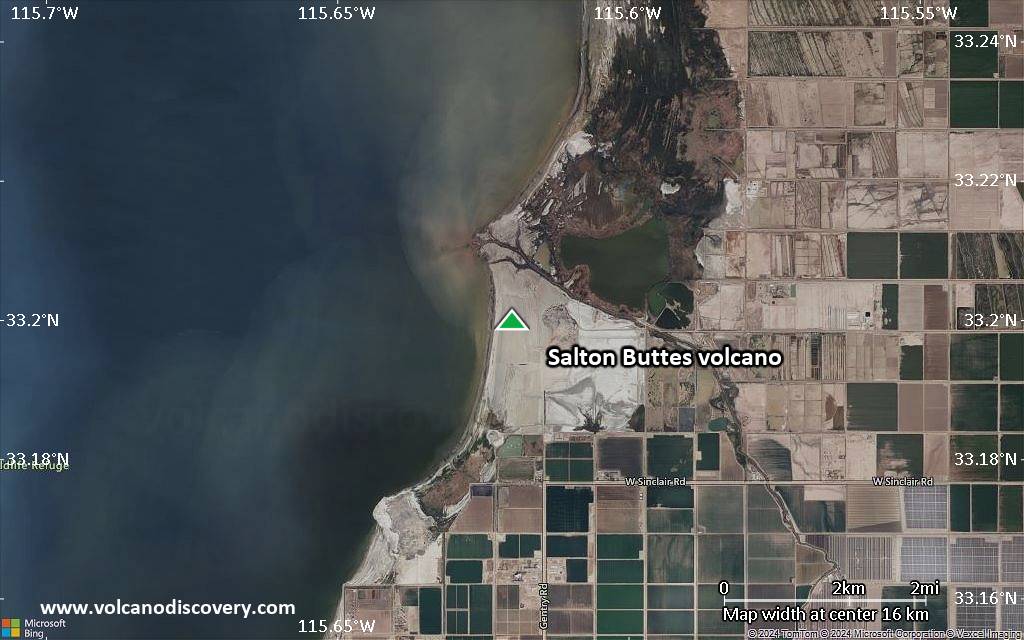 Satellite/aerial-type map of Salton Buttes volcano (scale of approx. 10-20 km)