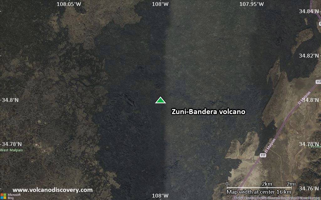 Satellite/aerial-type map of Zuni-Bandera volcano (scale of approx. 10-20 km)