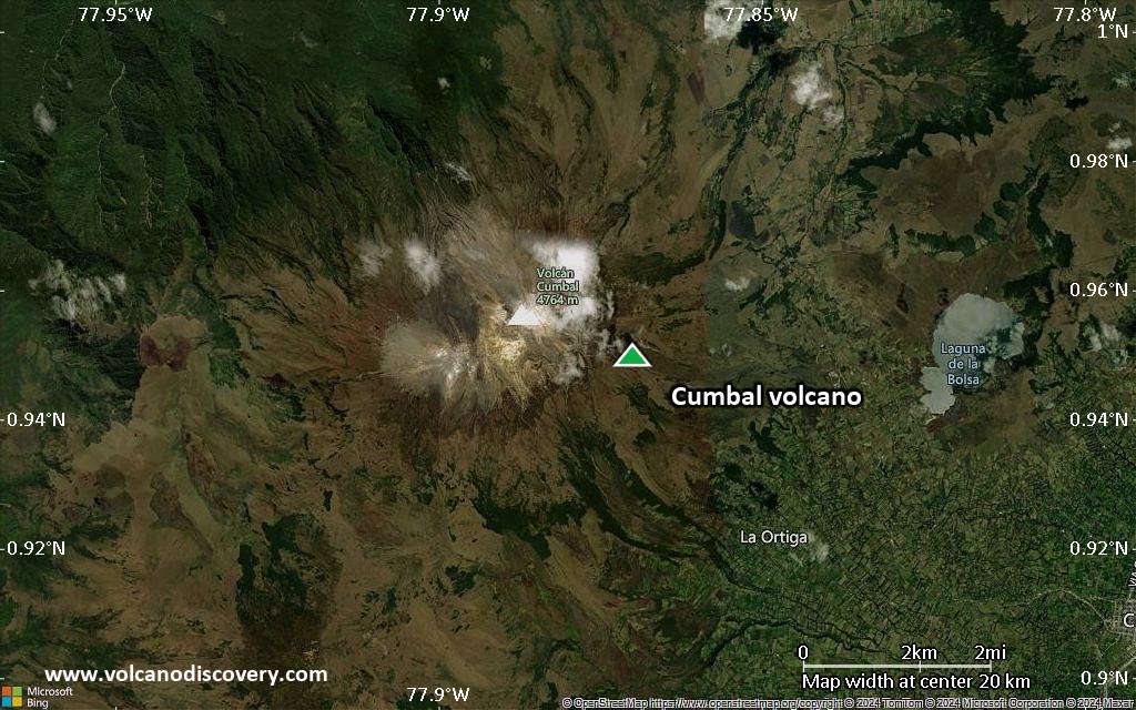 Satellite/aerial-type map of Cumbal volcano (scale of approx. 10-20 km)