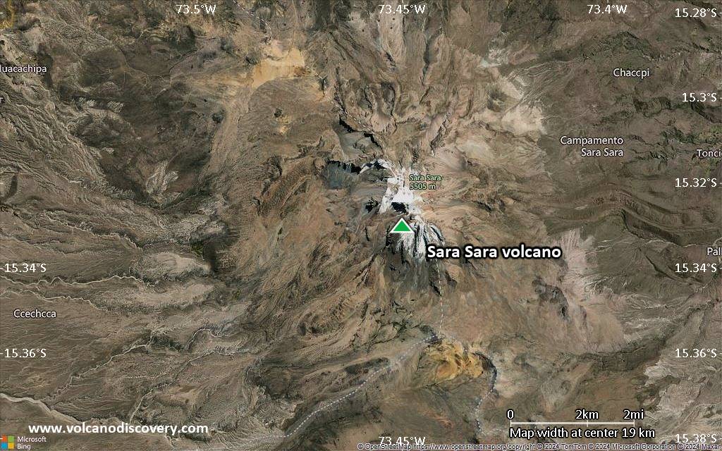 Satellite/aerial-type map of Sara Sara volcano (scale of approx. 10-20 km)