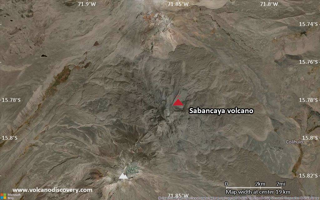 Satellite/aerial-type map of Sabancaya volcano (scale of approx. 10-20 km)