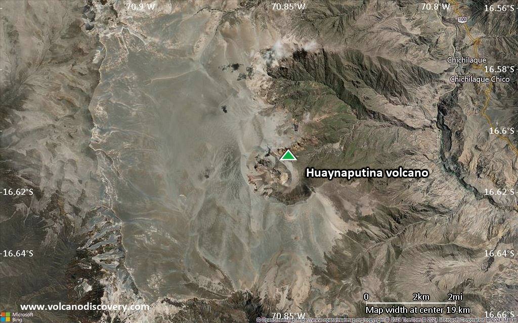 Satellite/aerial-type map of Huaynaputina volcano (scale of approx. 10-20 km)