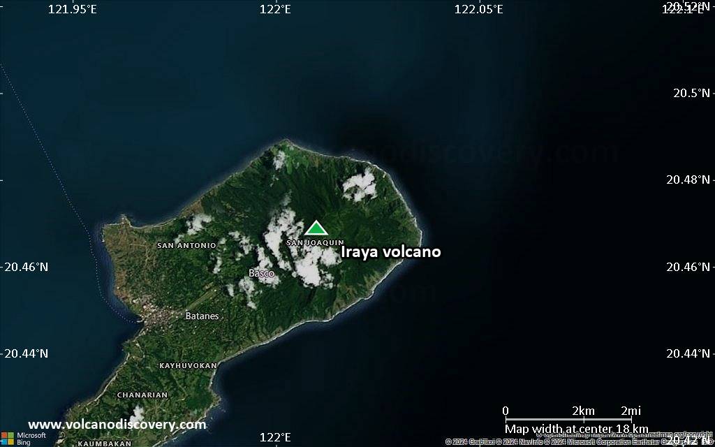Satellite/aerial-type map of Iraya volcano (scale of approx. 10-20 km)
