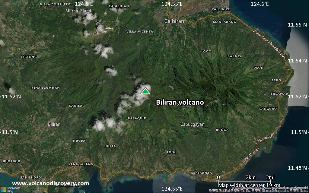 Satellite/aerial-type map of Biliran volcano (scale of approx. 10-20 km)
