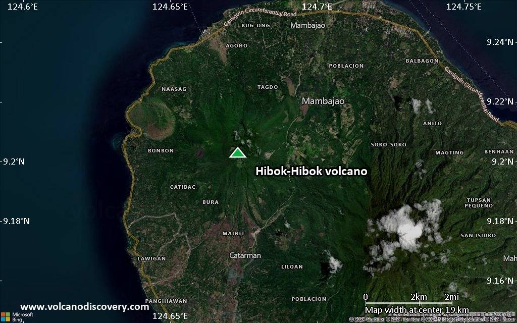 Satellite/aerial-type map of Hibok-Hibok volcano (scale of approx. 10-20 km)