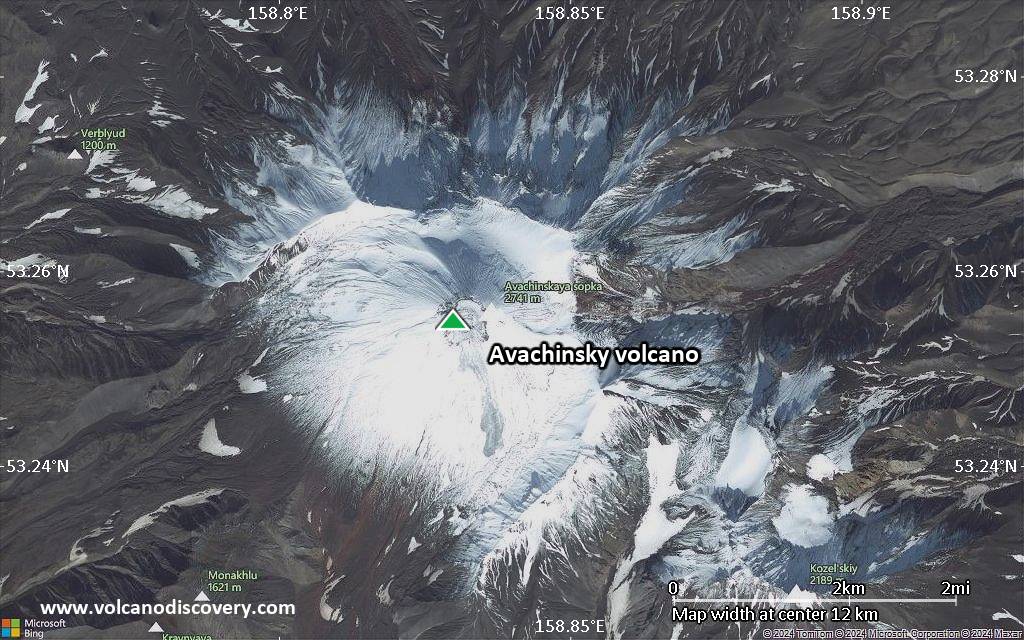 Satellite/aerial-type map of Avachinsky volcano (scale of approx. 10-20 km)