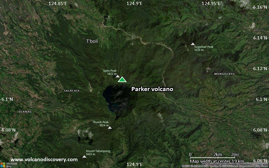 Satellite/aerial-type map of Parker volcano (scale of approx. 10-20 km)