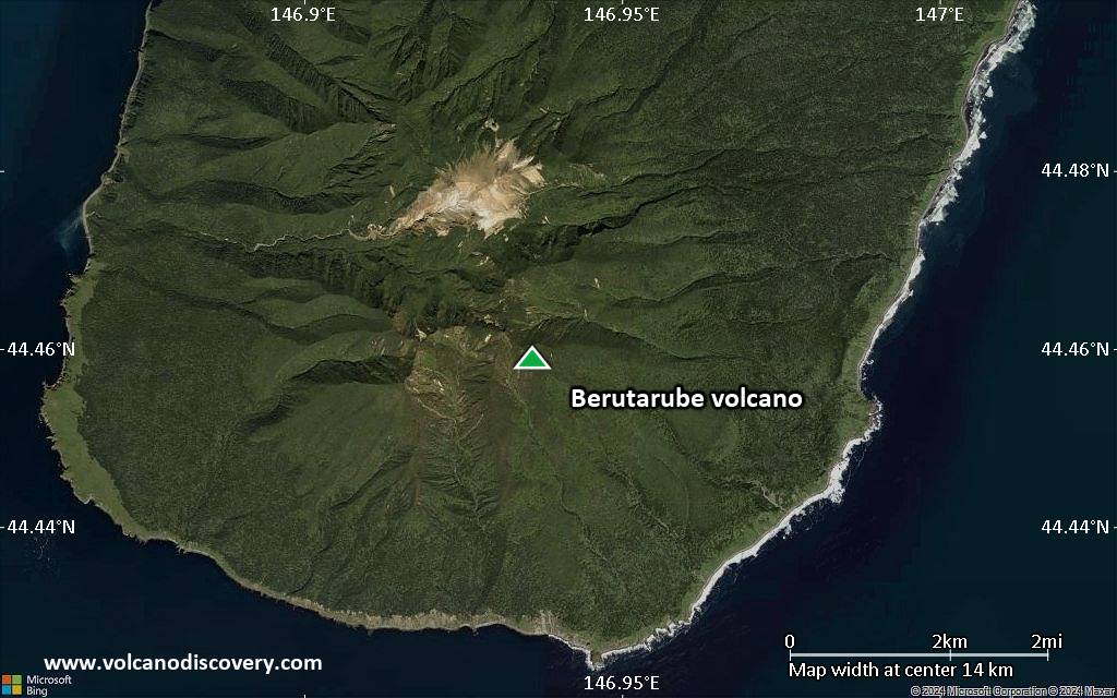 Satellite/aerial-type map of Berutarube volcano (scale of approx. 10-20 km)