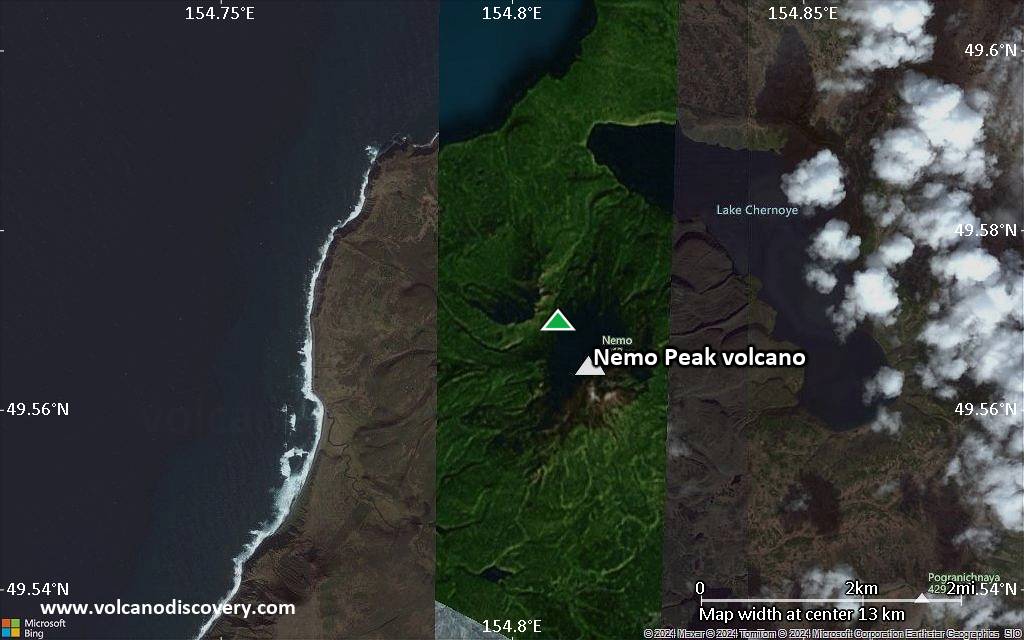 Satellite/aerial-type map of Nemo Peak volcano (scale of approx. 10-20 km)