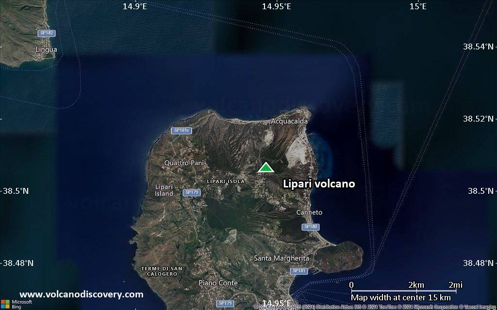 Satellite/aerial-type map of Lipari volcano (scale of approx. 10-20 km)