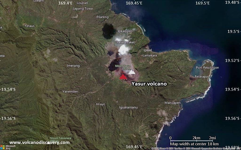Satellite/aerial-type map of Yasur volcano (scale of approx. 10-20 km)