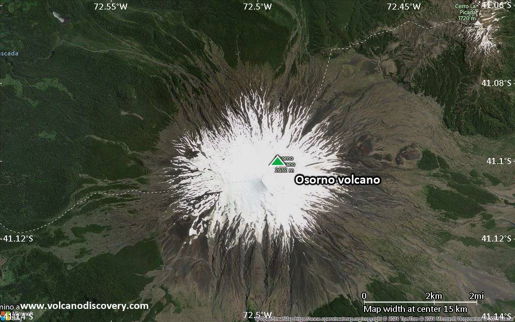 Satellite/aerial-type map of Osorno volcano (scale of approx. 10-20 km)