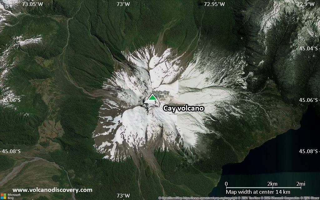 Satellite/aerial-type map of Cay volcano (scale of approx. 10-20 km)