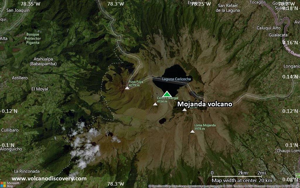 Satellite/aerial-type map of Mojanda volcano (scale of approx. 10-20 km)