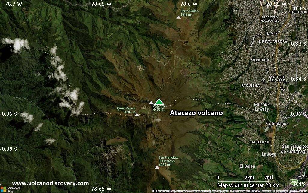 Satellite/aerial-type map of Atacazo volcano (scale of approx. 10-20 km)