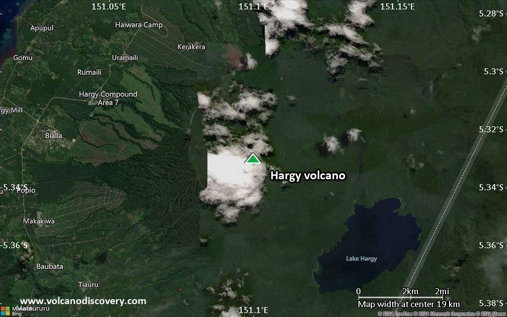 Satellite/aerial-type map of Hargy volcano (scale of approx. 10-20 km)