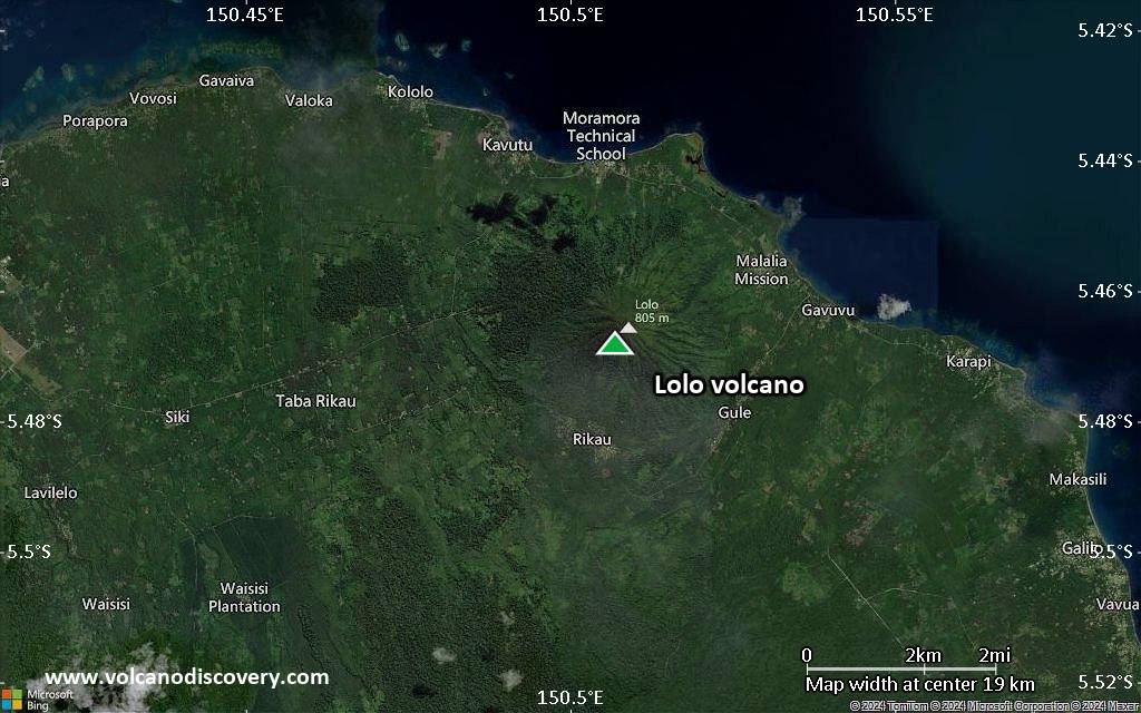 Satellite/aerial-type map of Lolo volcano (scale of approx. 10-20 km)