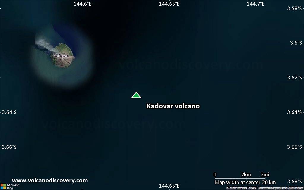 Satellite/aerial-type map of Kadovar volcano (scale of approx. 10-20 km)