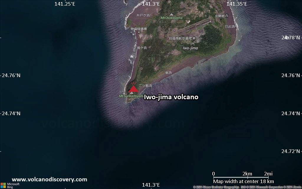 Satellite/aerial-type map of Iwo-jima volcano (scale of approx. 10-20 km)