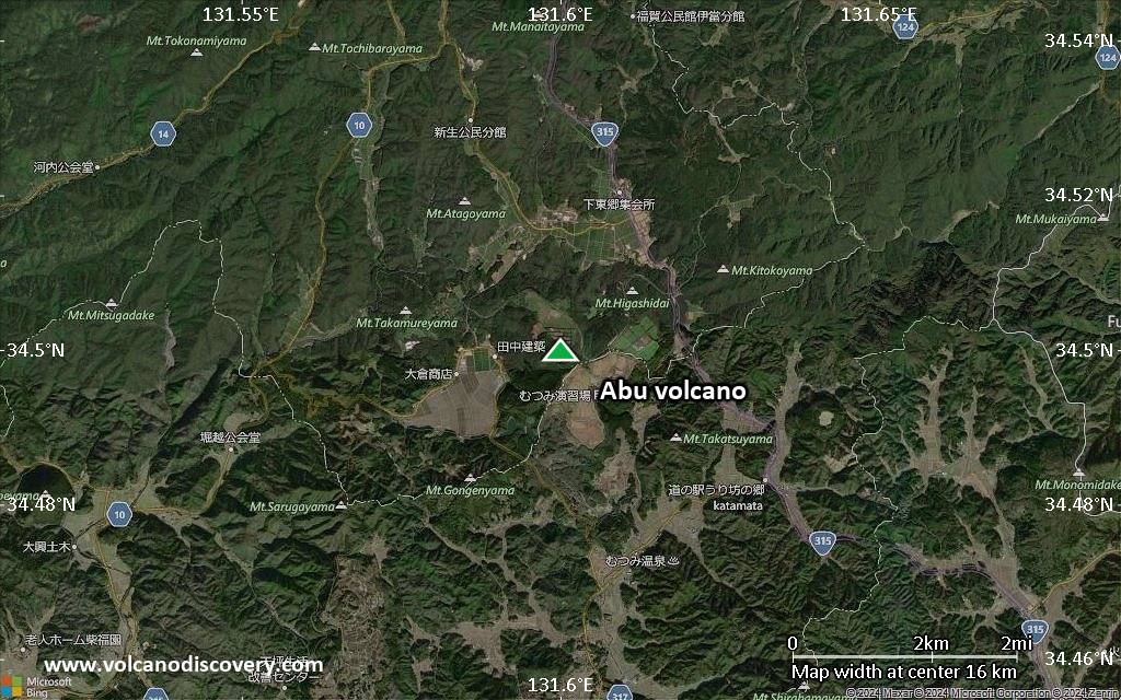 Satellite/aerial-type map of Abu volcano (scale of approx. 10-20 km)