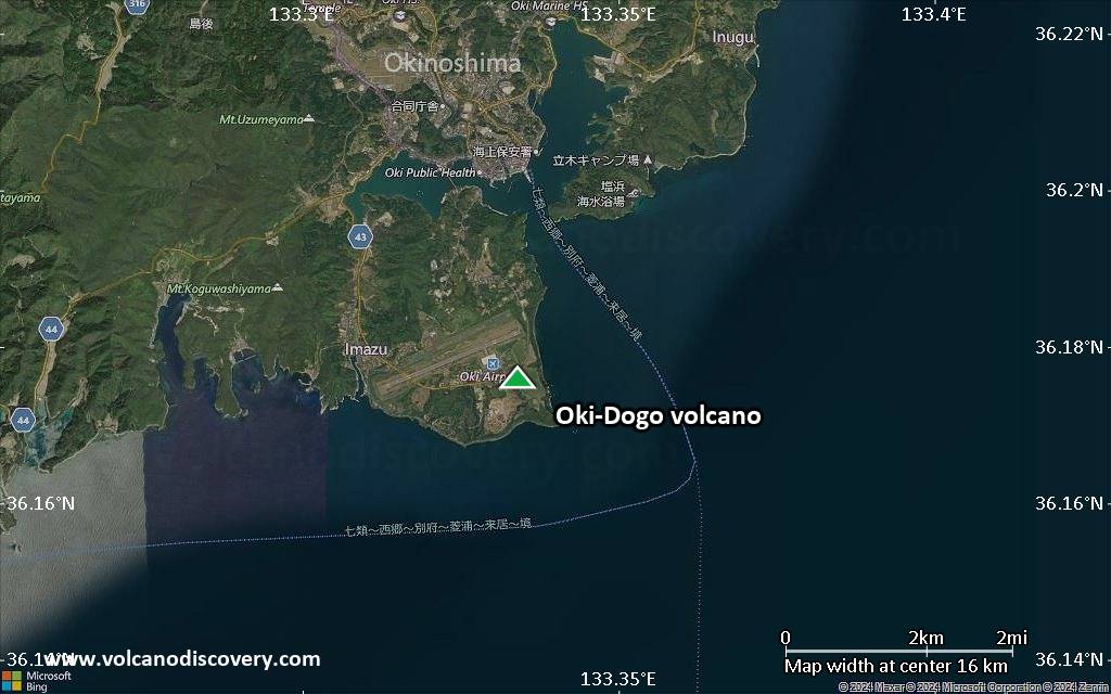 Satellite/aerial-type map of Oki-Dogo volcano (scale of approx. 10-20 km)
