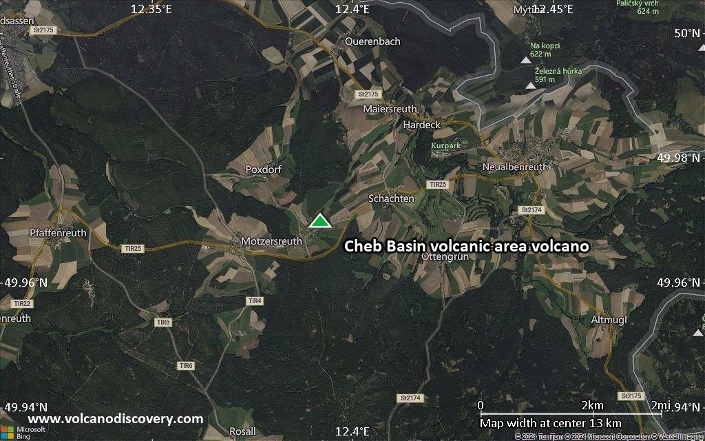 Satellite/aerial-type map of Cheb Basin volcanic area volcano (scale of approx. 10-20 km)