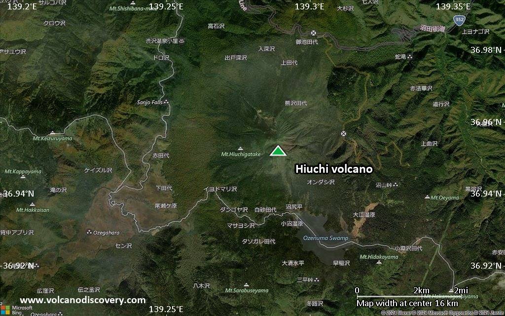 Satellite/aerial-type map of Hiuchi volcano (scale of approx. 10-20 km)