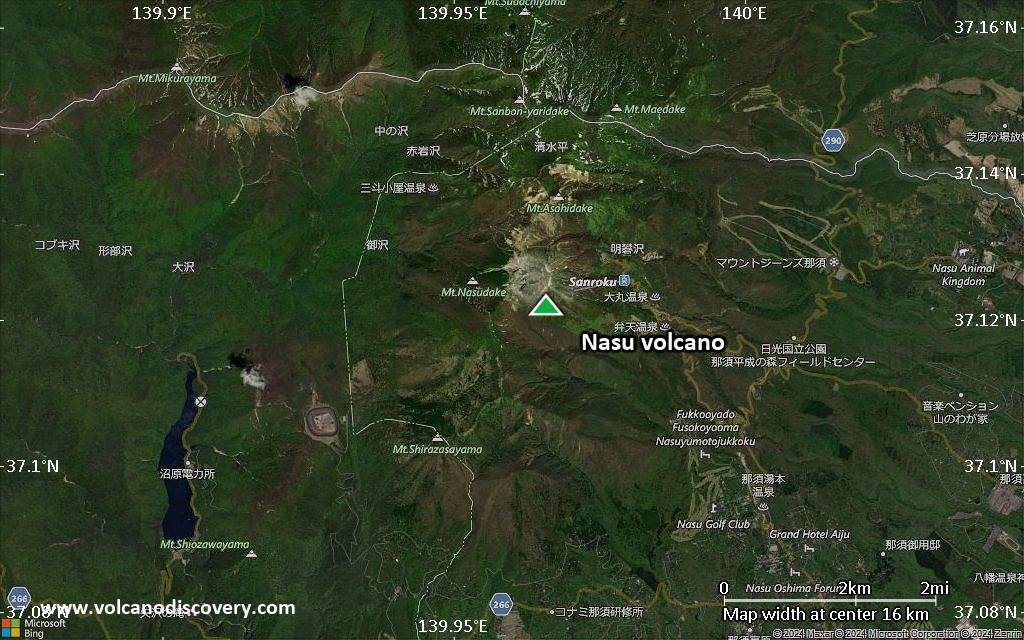 Satellite/aerial-type map of Nasu volcano (scale of approx. 10-20 km)