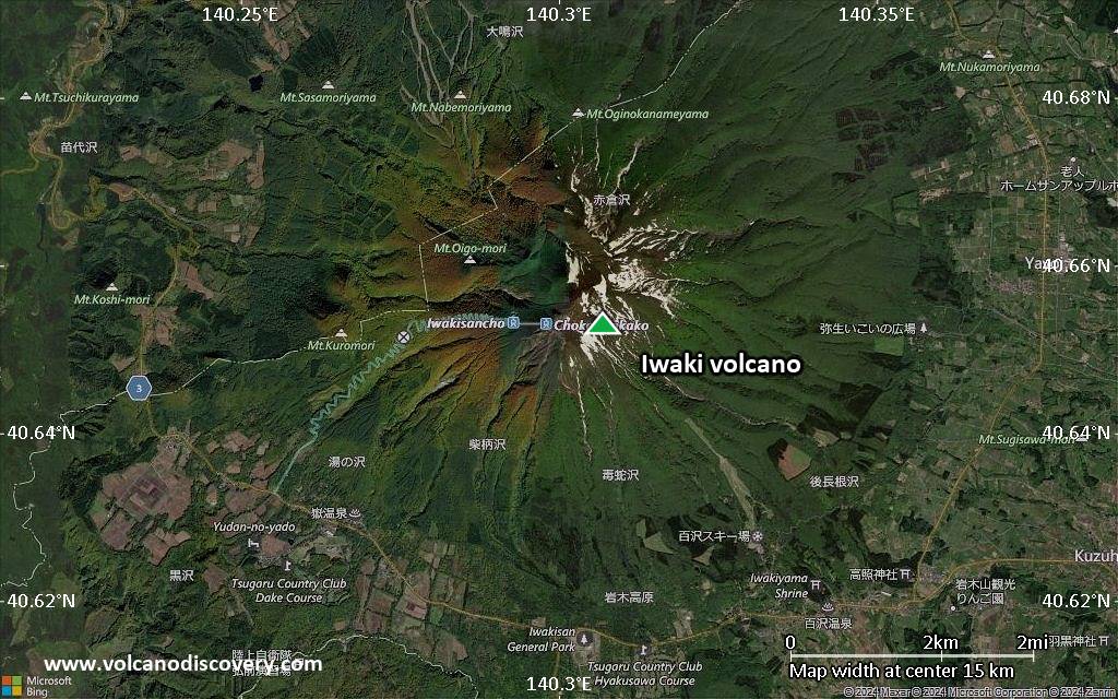 Satellite/aerial-type map of Iwaki volcano (scale of approx. 10-20 km)