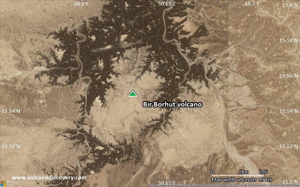 Satellite/aerial-type map of Bir Borhut volcano (scale of approx. 10-20 km)