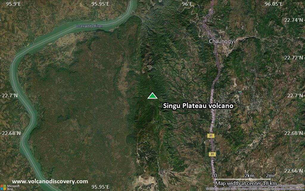 Satellite/aerial-type map of Singu Plateau volcano (scale of approx. 10-20 km)