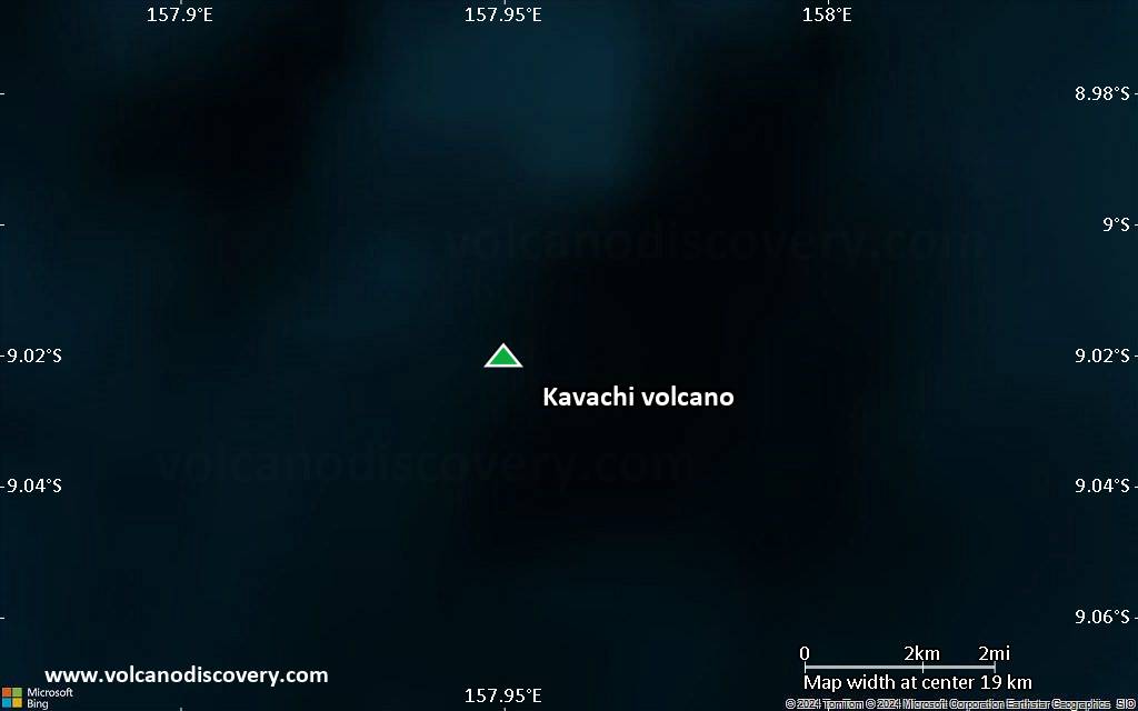 Satellite/aerial-type map of Kavachi volcano (scale of approx. 10-20 km)