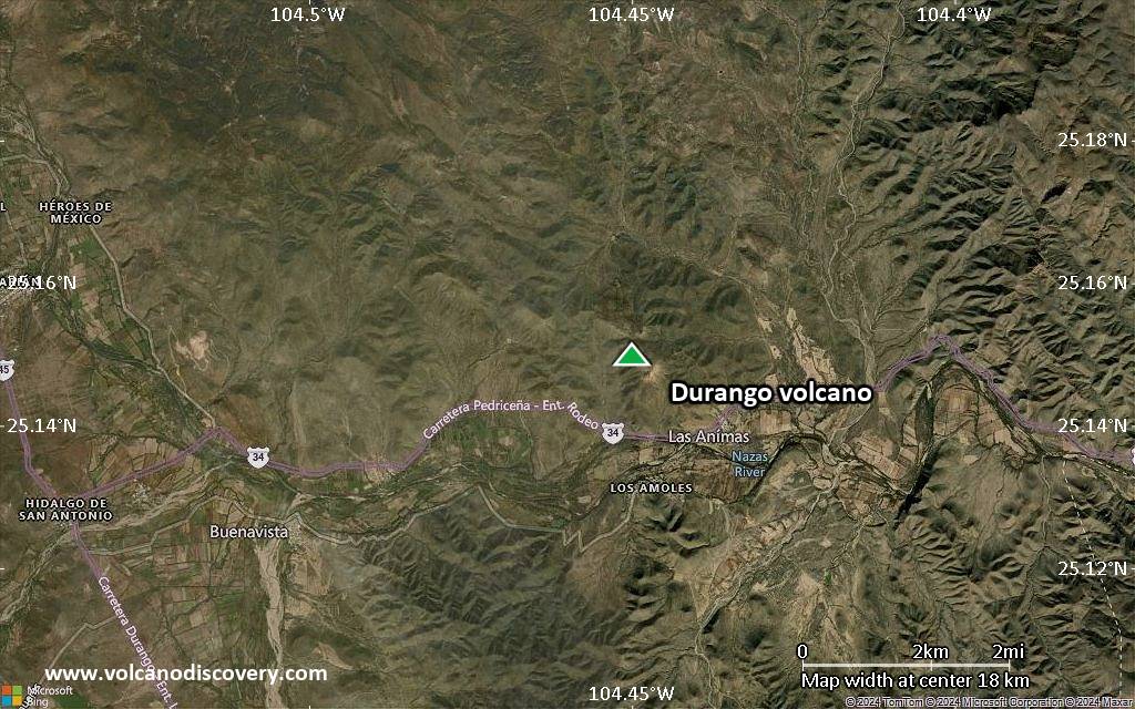 Satellite/aerial-type map of Durango volcano (scale of approx. 10-20 km)